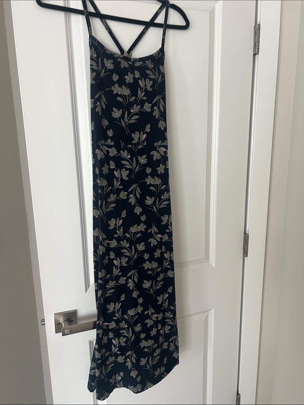 Black Maxi Slip Skirt with Beige Floral Motif